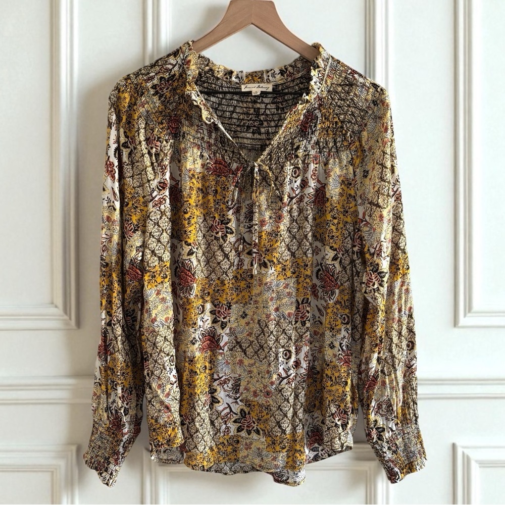 Jane and Delancey Boho Floral Blouse Size Medium Smocked Cottagecore Peasant